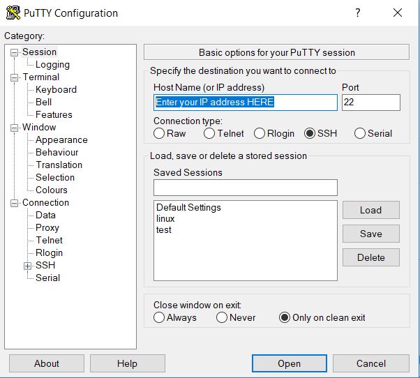 PuTTy-config SSH PuTTy-configuration window